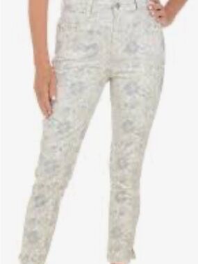 Charlie B Floral Print Slim/Straight Leg Jeans — Size 8 neat frayed hem